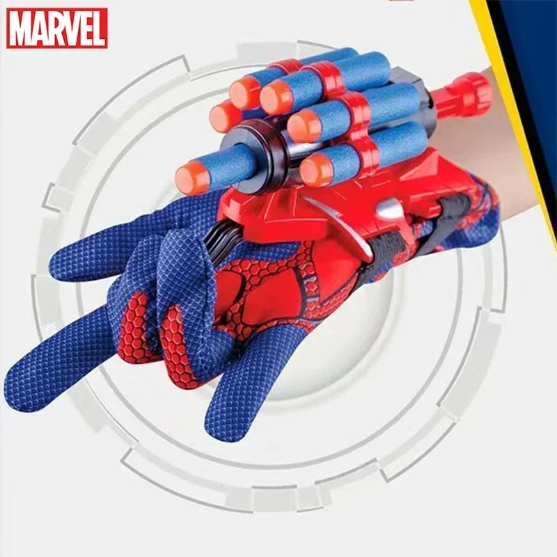 Marvel Spiderman Cosplay Plastic Glove Launcher Anime Figure Set Toy Superhero Wrist Launcher Kids Funny Toys Boy Birthday Gifts