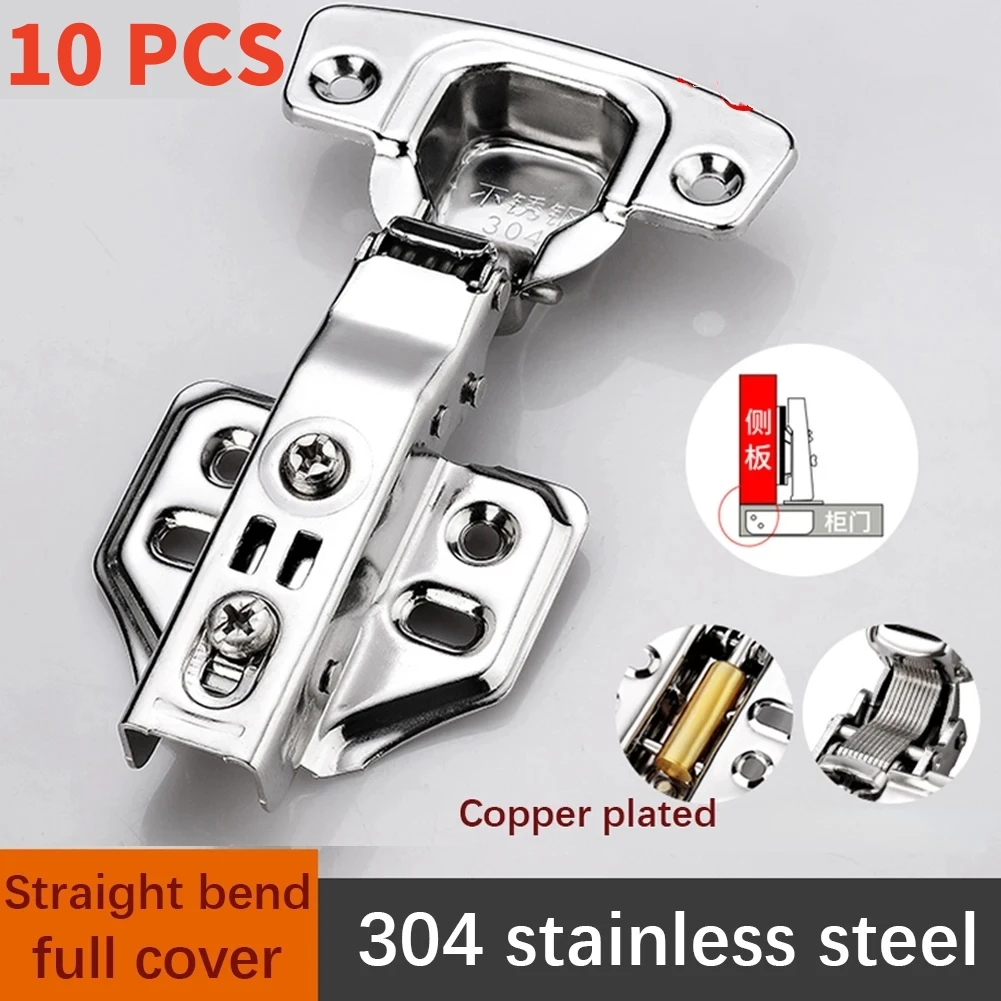 2/10 Pcs Stainless Steel Cabinet Door Hinges Hydraulic Damper Buffer Soft Close Quiet Wardrobe Door Concealed Hinges with Screws