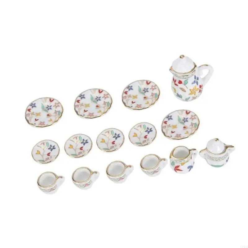 コーブ15ピースミニ磁器ティーカップセットドールハウスキッチン装飾シミュレーションミニチュア家具セットボーイズガールズ