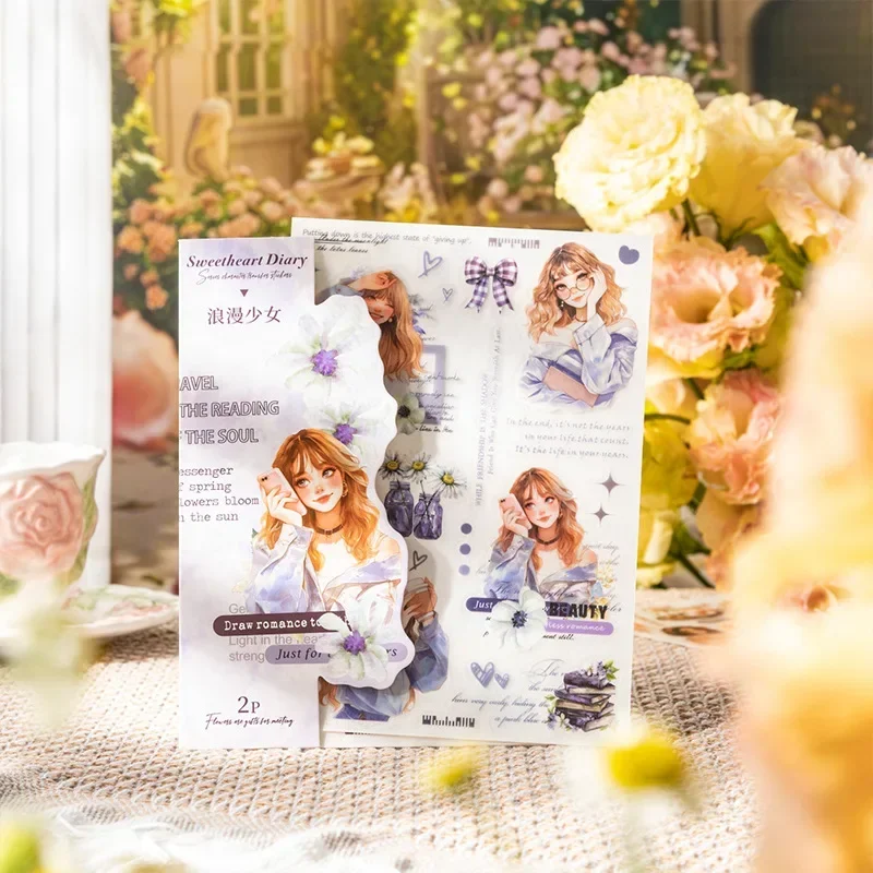 2Sheets Sweetheart material Package Diary girl versatile Background Supplies Scrapbook 177*115mm collage Transfer Stickers