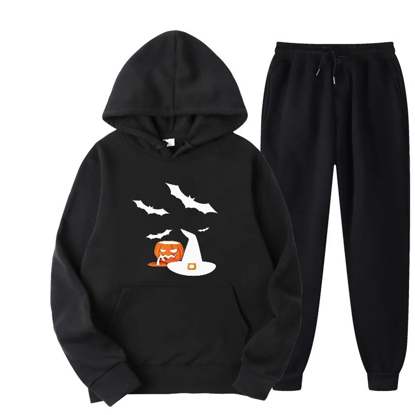 

2025 Хэллоуин тыква летучая мышь граффити костюмы с принтом уличная одежда мужские толстовки с графическим рисунком весна и осень повседневный пуловер толстовка комплект
