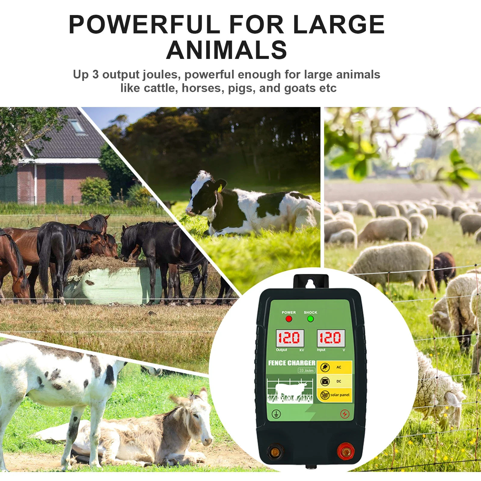 12KV Electric Fence Charger for Livestock Electric Fence Plug-in Electric Fence Power Supply for Prevention Farm Poultry Garden