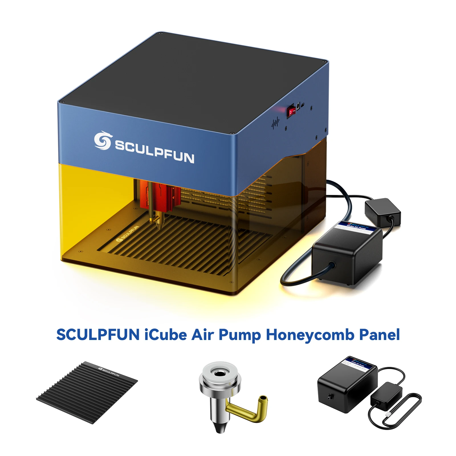 SCULPFUN-mesa de trabajo iCube Honeycomb para grabador láser, protección, corte por láser, bomba de aire de 15l/Min, poco ruido, baja vibración