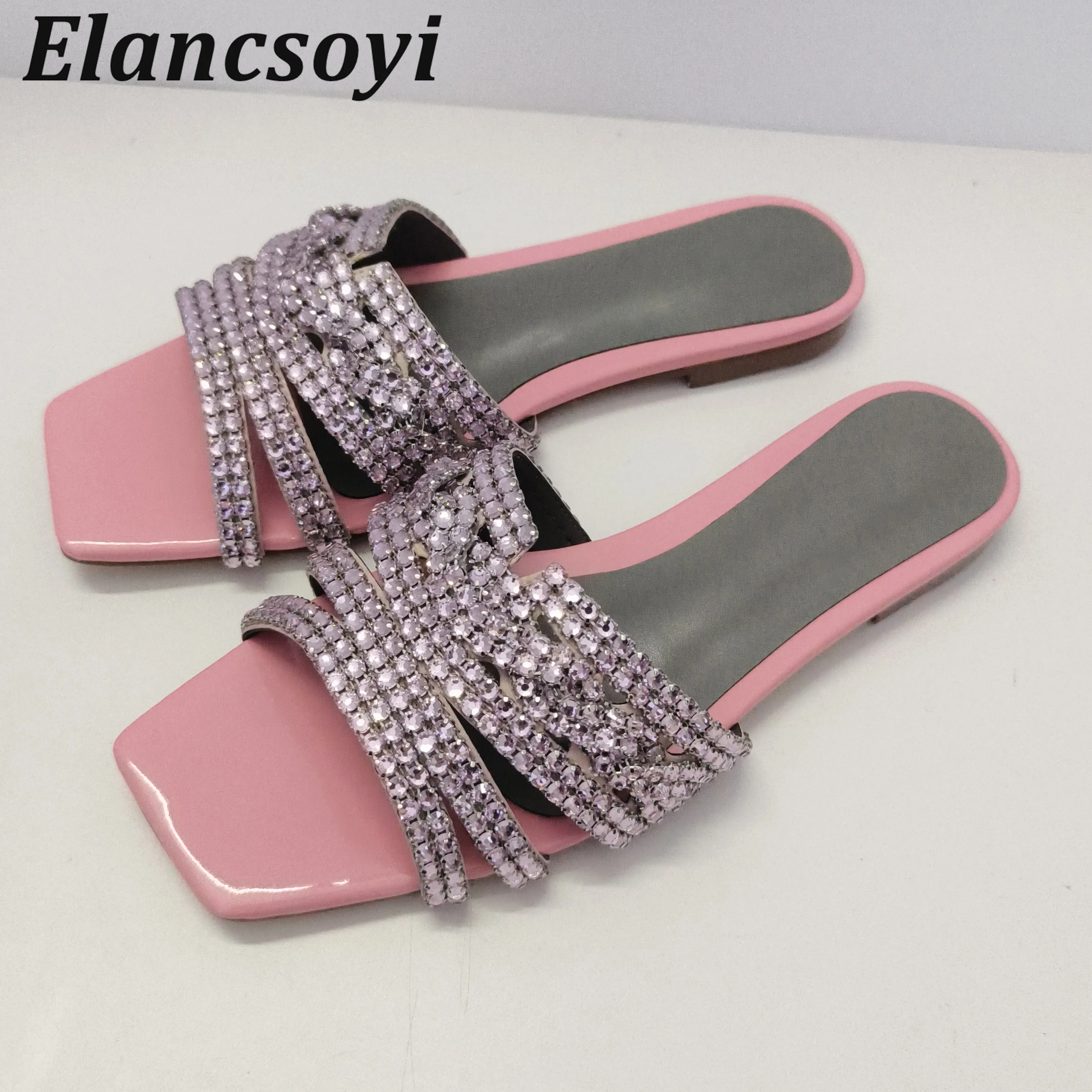 

Summer Bling Bling Open Toed Crystal Flat Slippers Women's Solid Color Fashion Casual Sandals Female Outdoor Party Dresses Shoes