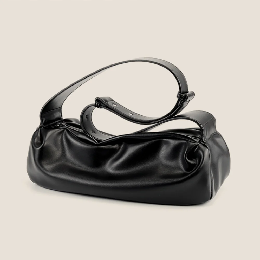 

Luxury Casual Crossbody Bags Wide Strap Pu Leather Shoulder Bag Ruched Soft Messenger Bag