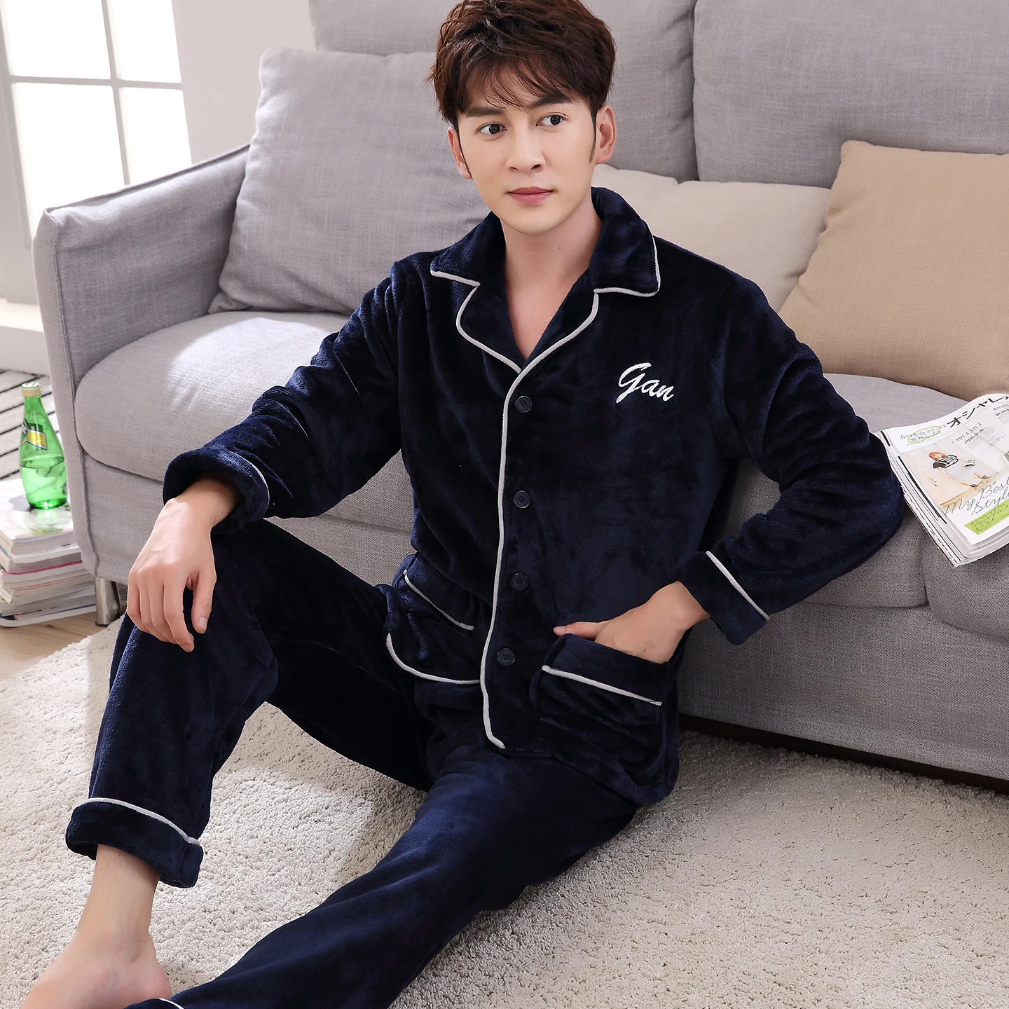 

Yanman Brand Women's Winter Flannel Pajama Set, Thickened, Embroidered LOGO, Warm Sleepwear Loungewear