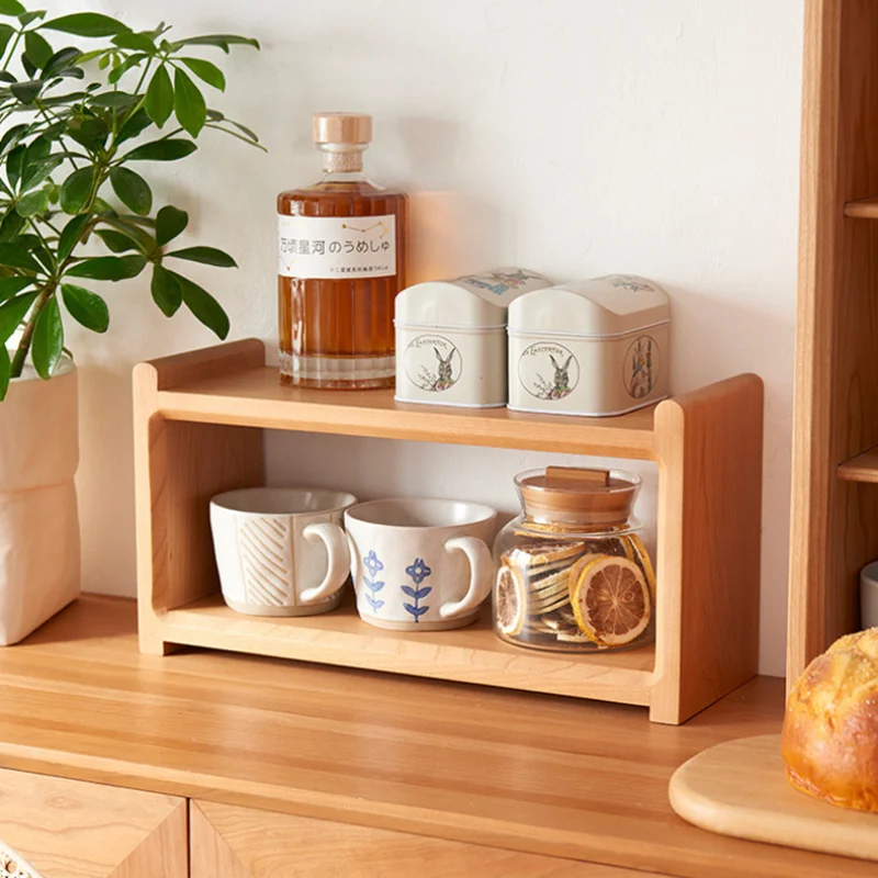 

Desktop Solid Wood Shelving Double-deck Nordic Japanese Tabletop Storage Rack for Tea Coffee Cups Display Furniture Holders
