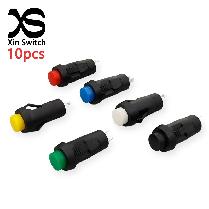 10PCS DS-211 Small-Scale Card Buckle Self Locking Round Power Button Switch Hole 10mm 2Pin 1.5/3A 250VAC Multiple Colors ON-OFF