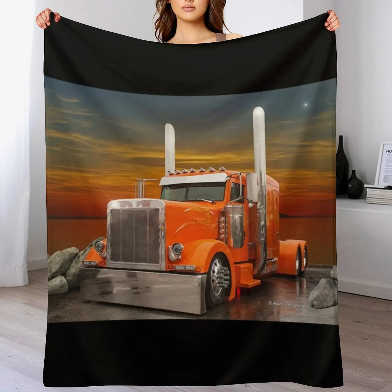 

Orange Peterbilt Throw Blanket Sofa Personalized Gift Loose warm for winter Blankets