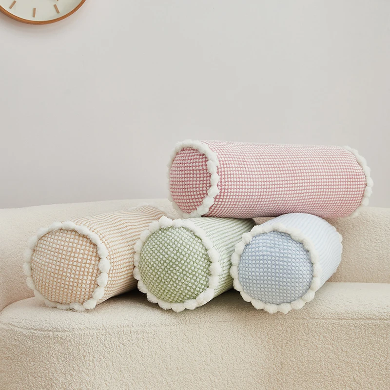 Plush Cylindrical Pillow Cover Soft Long Bolster Pillowcase for Sofa Bed Neck Back Support Headrest Cushion Removable