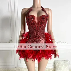 Customized Women Cocktail Birthday Formal Gowns Red Beaded Applique African Black Girls Short Prom Dresses