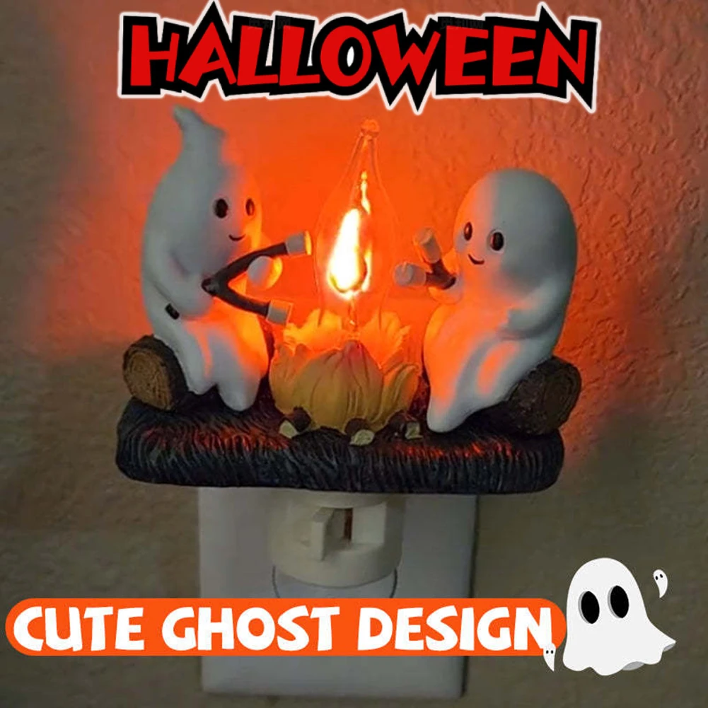 

Halloween Decoration LED Ghost Campfire Nightlight Plug Into Wall Ghost Roasting At Campfire Lamp Ghosts Marshmallow Light