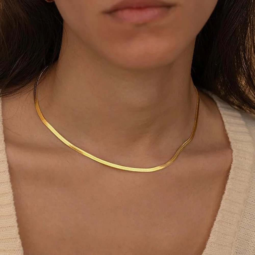 

high quality wholesale stainless steel gold colour Necklace for Women Blade chain choker necklace jewelry