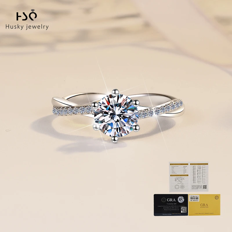 Husky Fine Jewelry 1Ct Syntactic Diamond Moissanite rings Ladies Jewelry of Daily Wear Best gifts Wholesale Prices