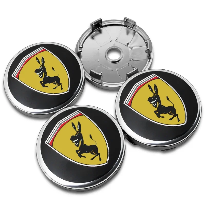 4pcs 56+60mm For Ferrari Donkey Emblem Universal Car Wheel Center Hub Cap Rim Cover Stickers Auto Accessories