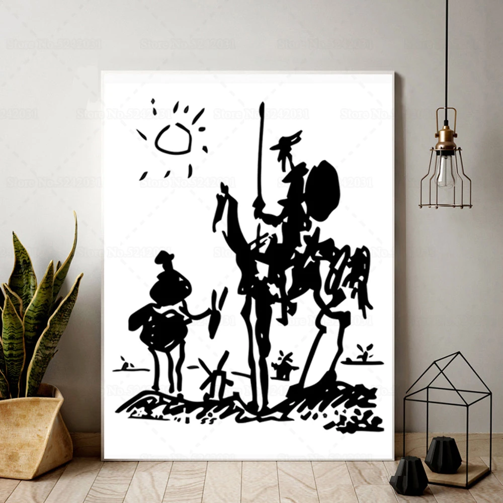 Don Quixote and Sancho Panza Posters Abstract Figure Art Canvas Painting for Home Decoration