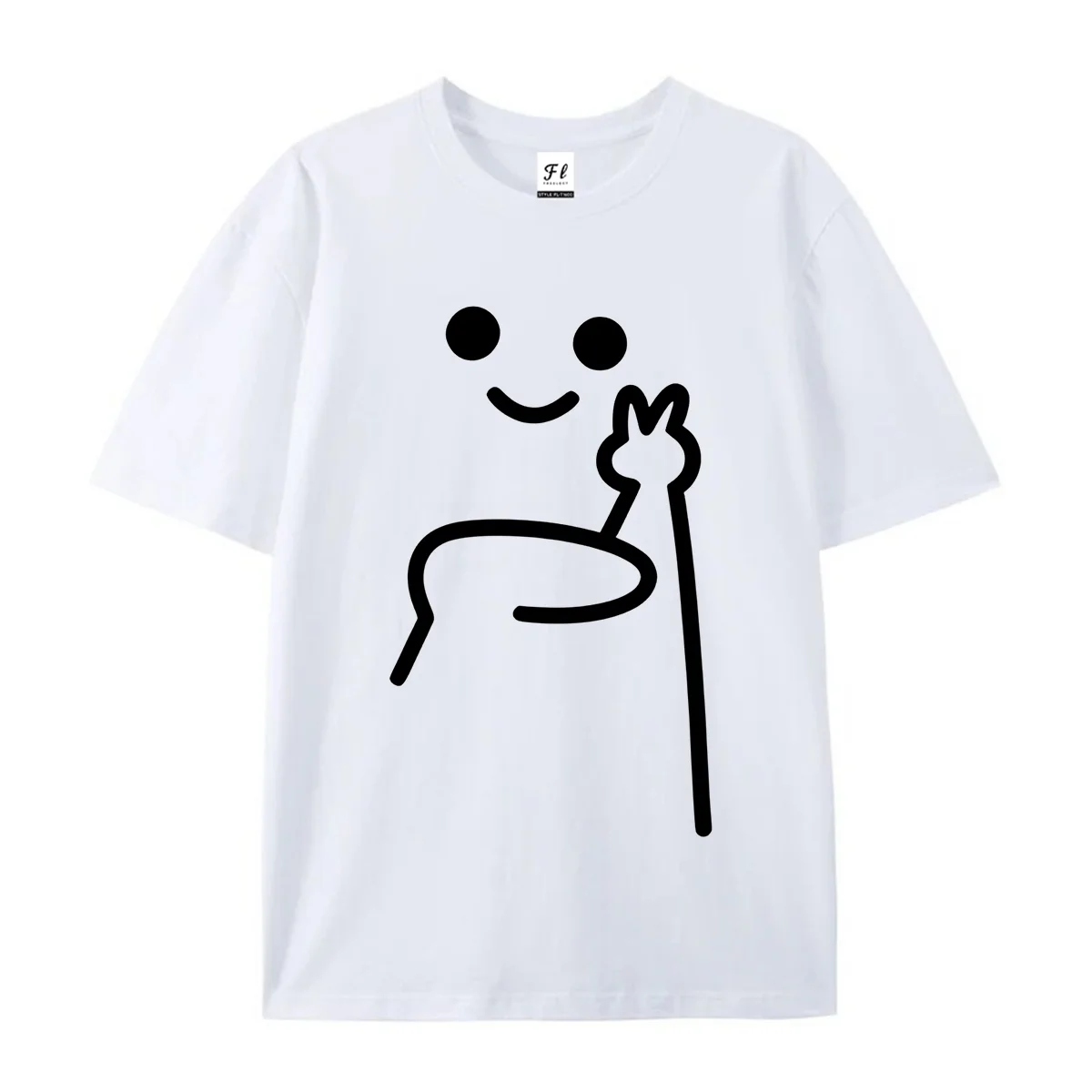 Cute Stick Figure With Peace Sign Graphic T Shirt Unisex Casual Short Sleeve Tee Simple Line Drawing Smiley Character Print Loos