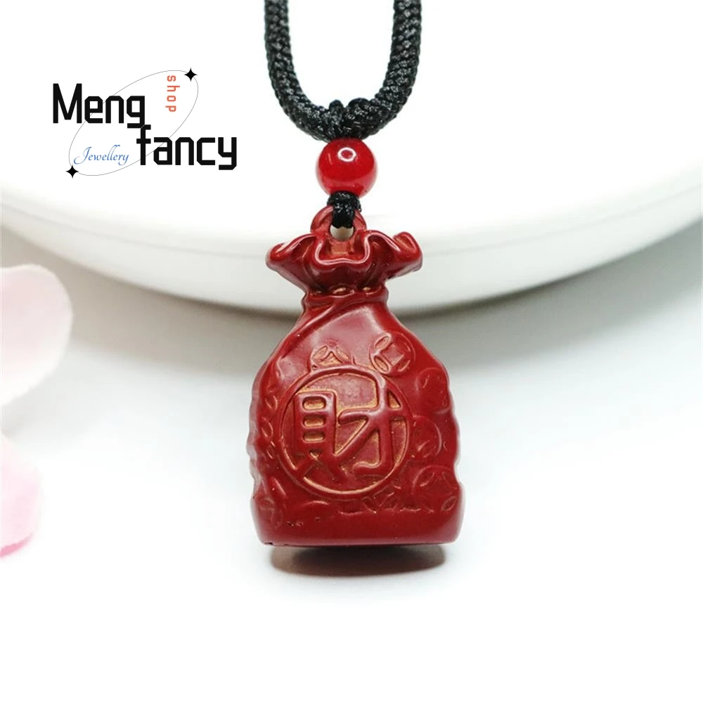 

Charms Fashion Natural Cinnabar Purple Gold Sand Money Pouch Pendant Amulets Mascots Luxury Fine Jewelry Men Women Holiday Gift