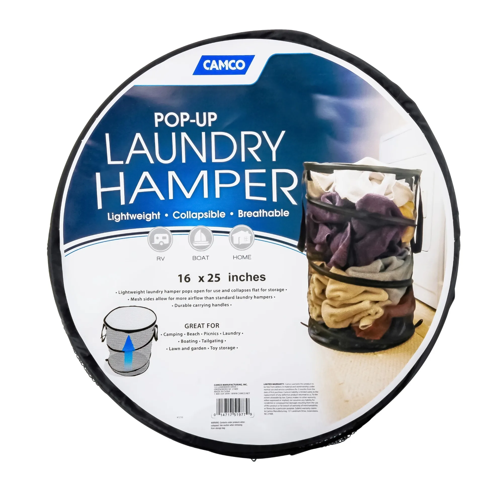 Camco 51977 Cesto para la Ropa Sucia Emergente Liviano y Plegable para un Fácil Almacenamiento Waschkorb