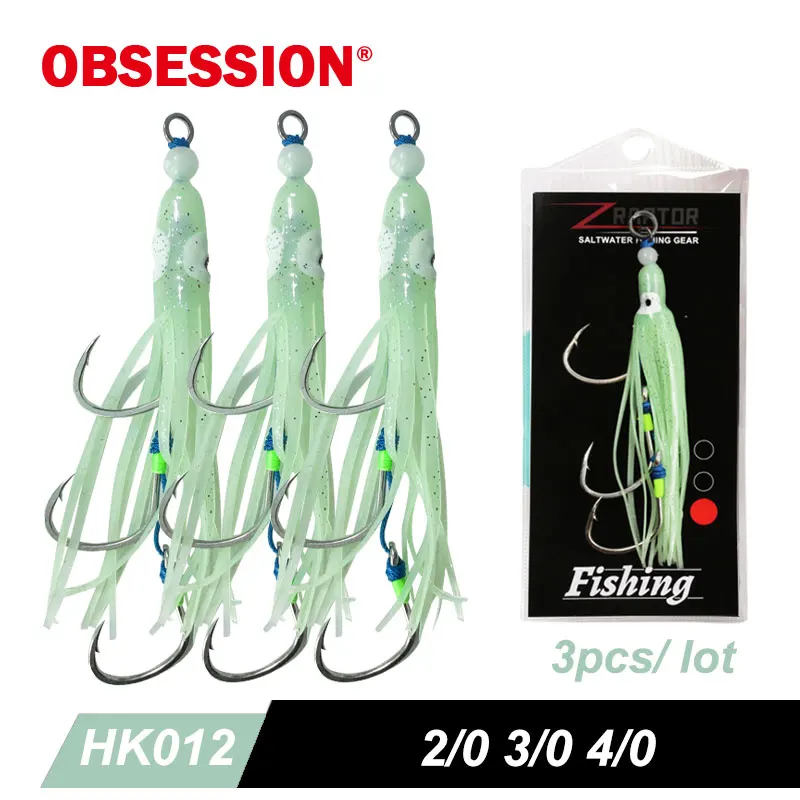OBSESSION HK012 Anzuelos Pulpo Triple Asistencia – Jigging para calamar