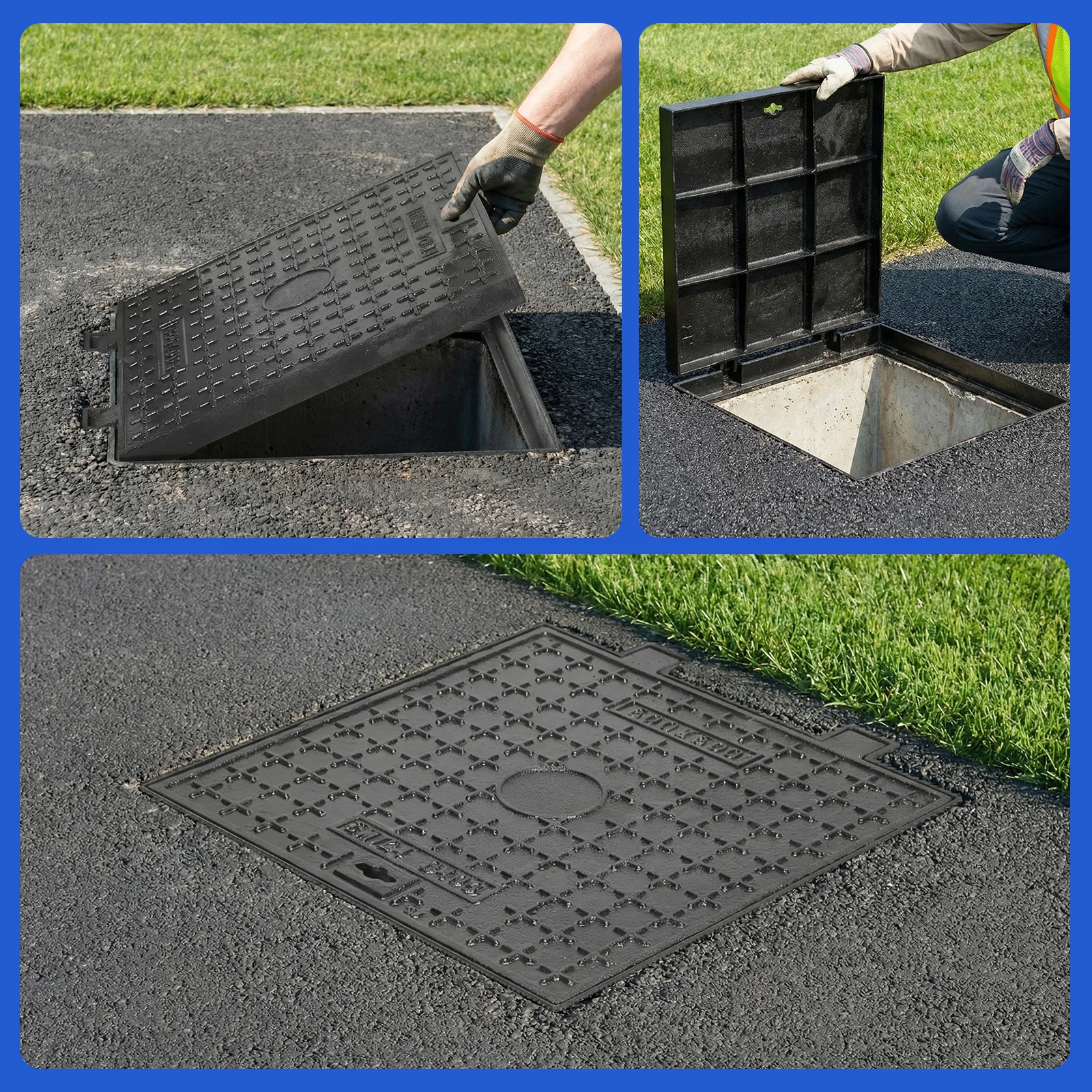 

Чугунная крышка люка и рама с основанием, квадратная инспекционная крышка люка с противоскользящим покрытием для канализации, двора, бетонного подвала, патио