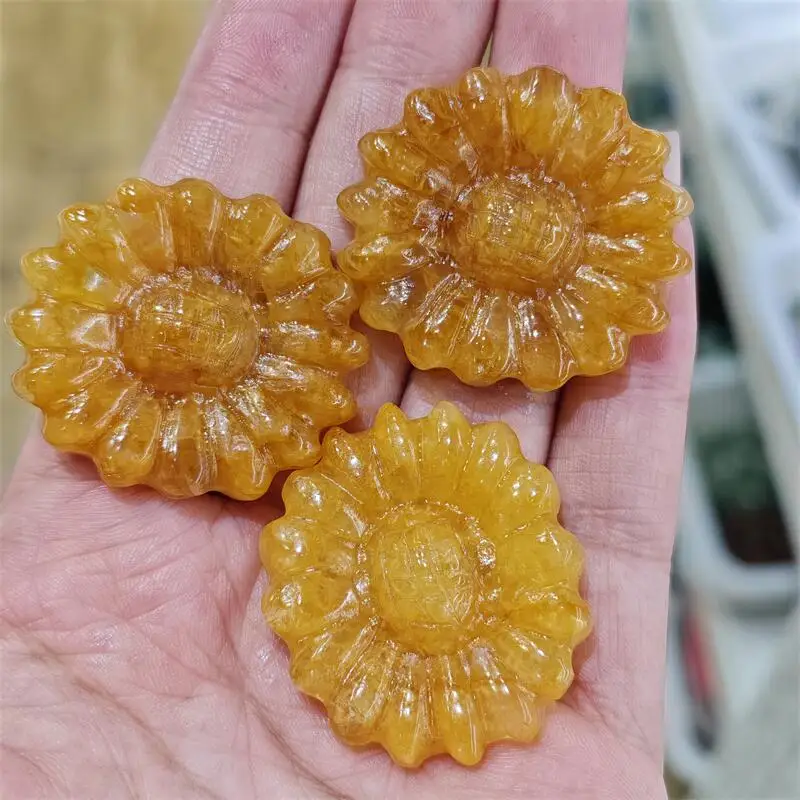 2 قطعة النار الأصفر الطبيعي الكوارتز الهيماتويد ليتل ديزي عباد الشمس نحت شفاء فنغشوي الريكي ديكور المنزل هدية عيد #3