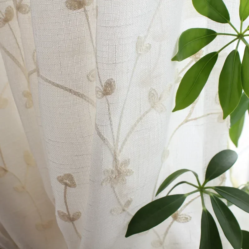 

Custom Size Korean Sheer Tulle Curtains for Living Dining Room Bedroom Luxury Flower Embroidered French Window Decor Tulle