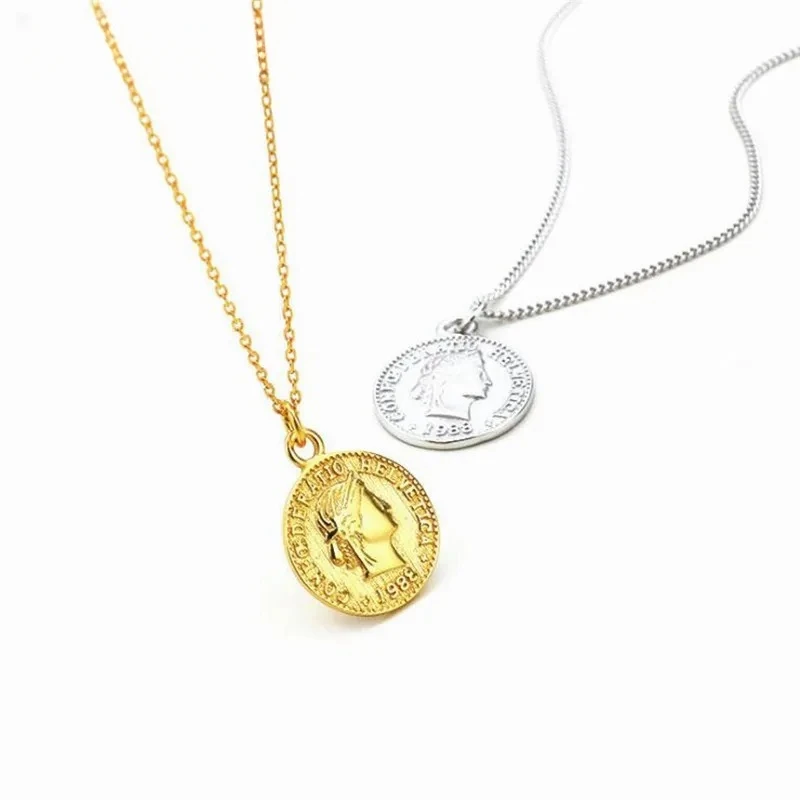 Uini-Tail Hot Sale New 925 Tibetan silver Dime Coin Pendant Necklace Retro Portrait Necklace Simple Fashion Personality Jewelry