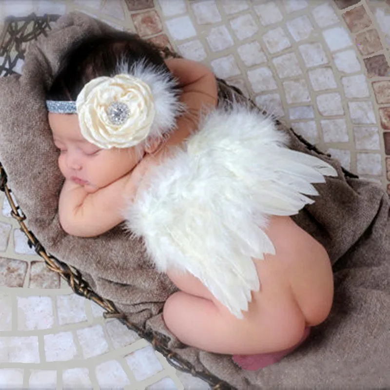 2pcs/Newborn Photography Angel Wings Set–Baby Boy&Girl Photo Prop with Bandana for Photoshoot&Keepsake.azos para el cabello niña