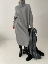 Thick Winter Women'S Dress 2021 Fall Sweater Women Dress Long Sleeve  Knitted Dresses Maxi Vintage Oversize Dresses Knitting