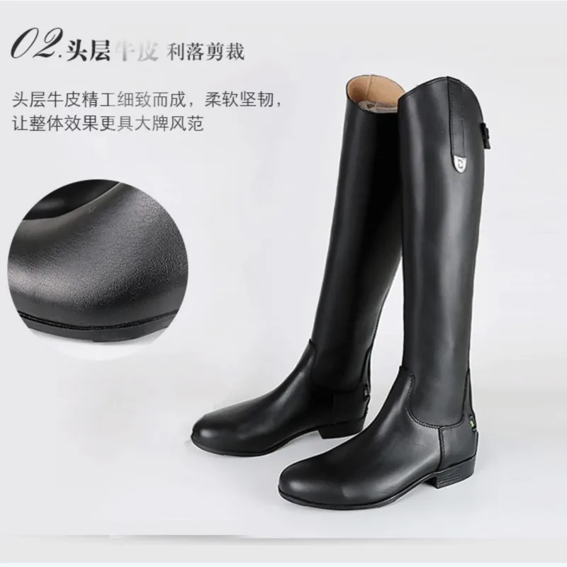 Bottes d'équitation en cuir de vachette pour femme, équitation, équitation, danse, chevalier, long