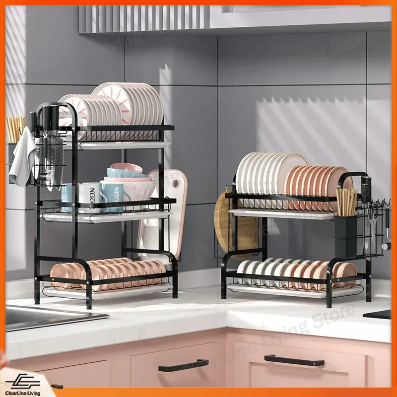 Kitchen Bowl Rack Drain Rack for Drying Tableware Stainless Steel Rust Proof Layered Storage Organizer Dish Drying Rack Wall