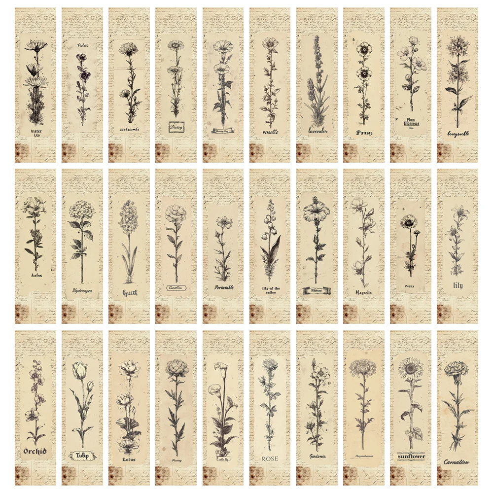 30PCS Personalized Birth Flower Bookmarks Creative DIY Creative Landscape Reading Book Stationery Page Marking Gift Cards ﻿