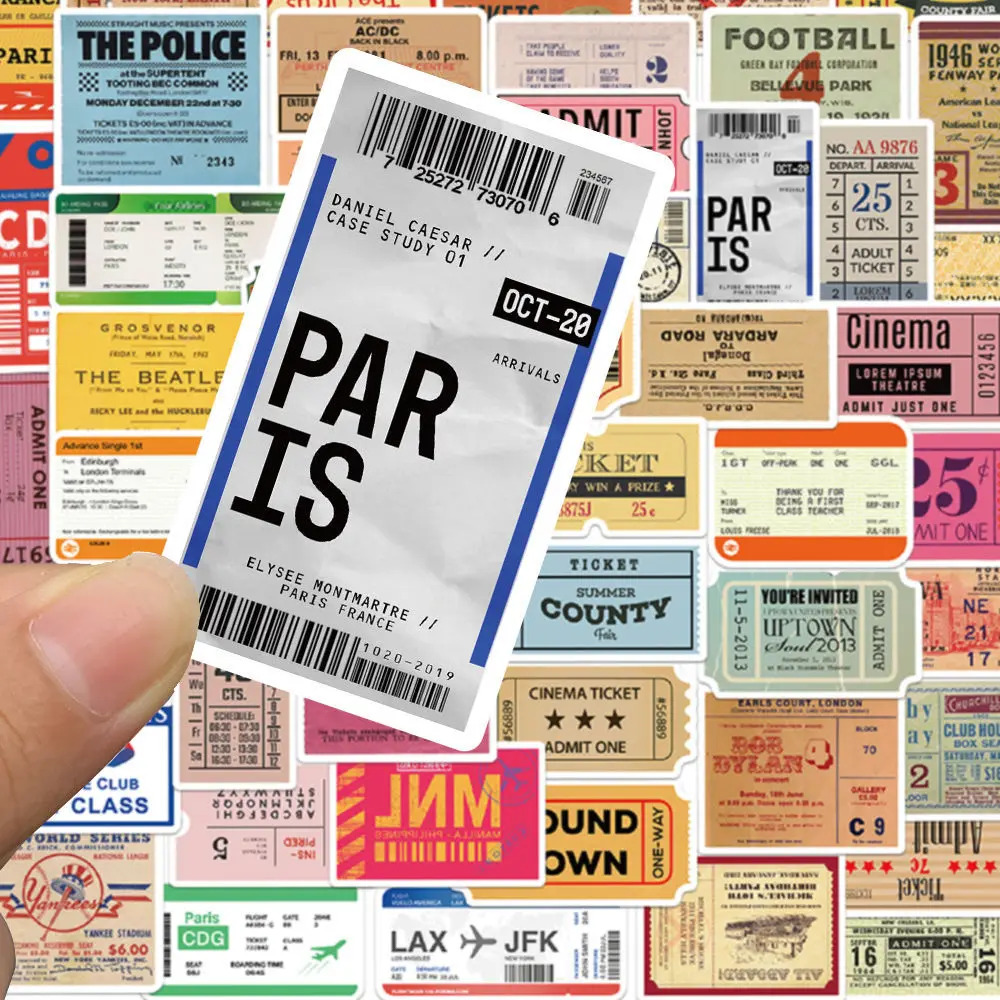 Old Ticket Stubs Retro Decal Stickers Luggage Decoration Graffiti Sticker Phone Stickers Fridge Skateboard Bicycle Stickers