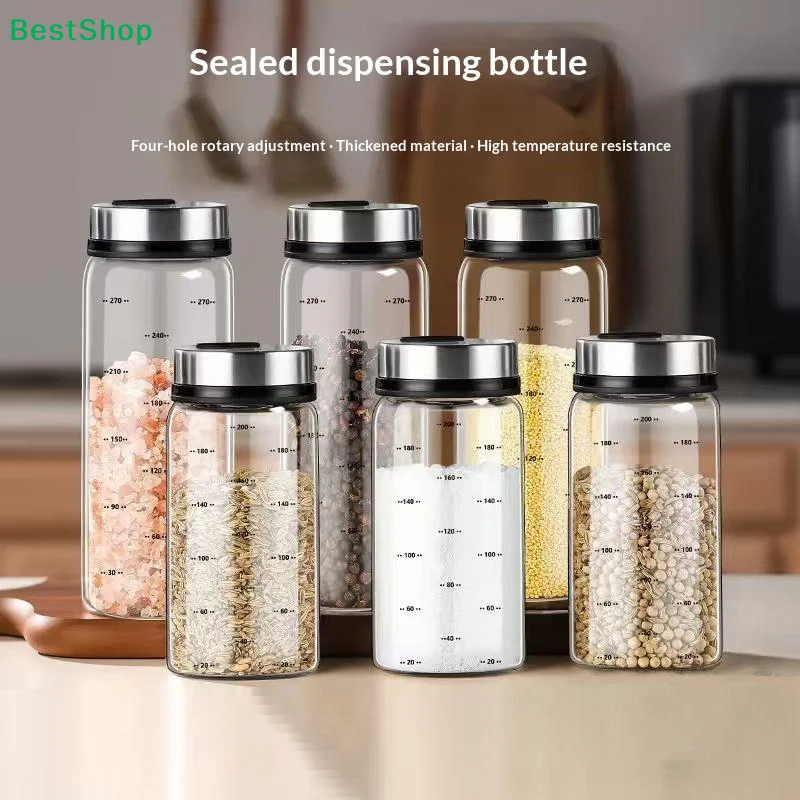♥Multi-Hole Spice Dispenser - Glass Seasoning Shaker with Adjustable Pour Holes for Salt, Pepper & Spices