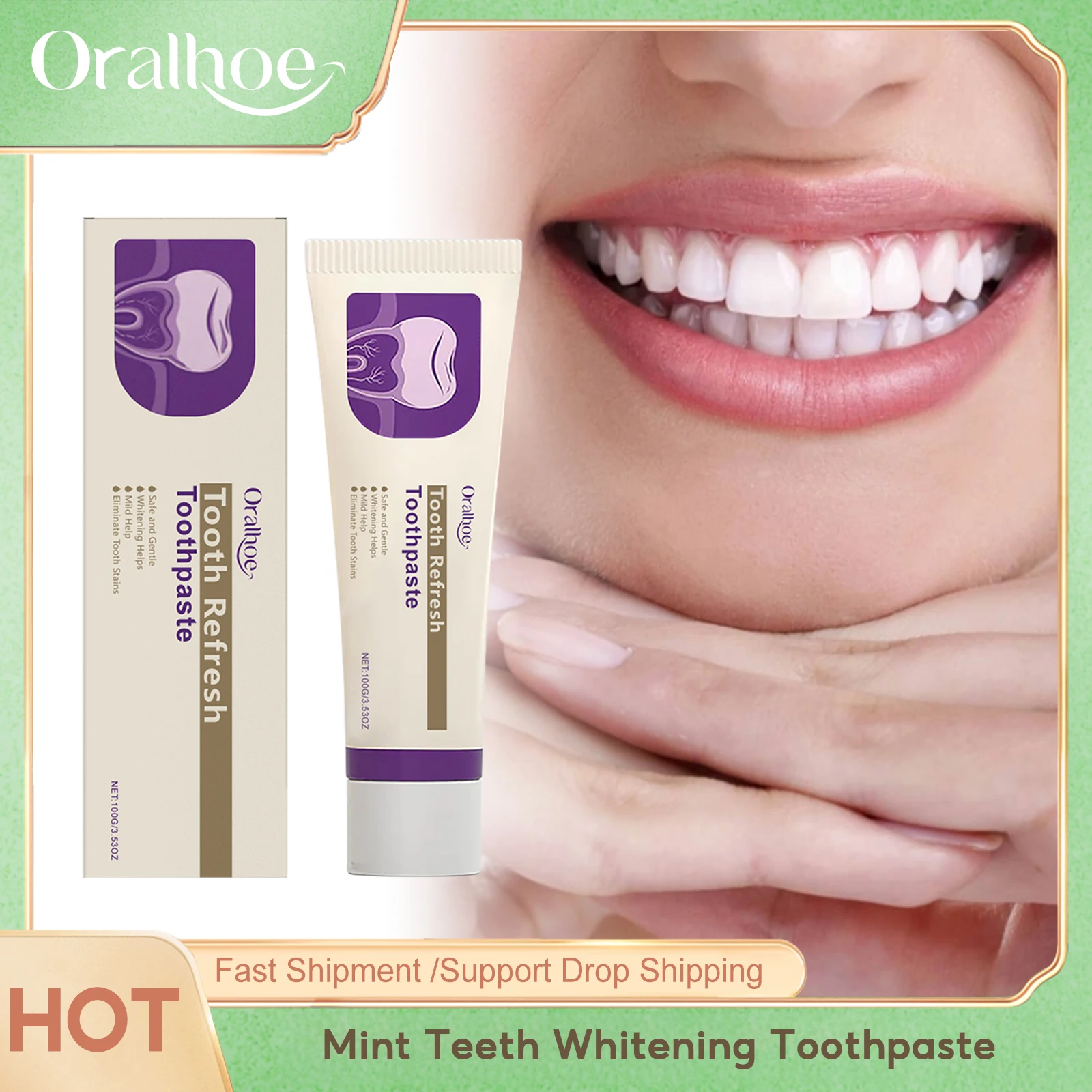 

Oralhoe Mint Teeth W-hitening Toothpaste Remove Smoke Stains Oral Hygiene Freshing Reduce Yellowing Tooth Brightening Toothpaste