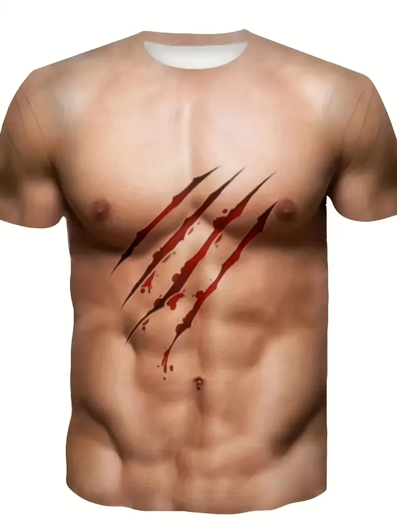 New Funny Muscle Body 3D Printed T-shirt Mens Designer Clothes Streetwear Short Sleeve Top Tees Ugly Chest Hair T Shirt Clothing