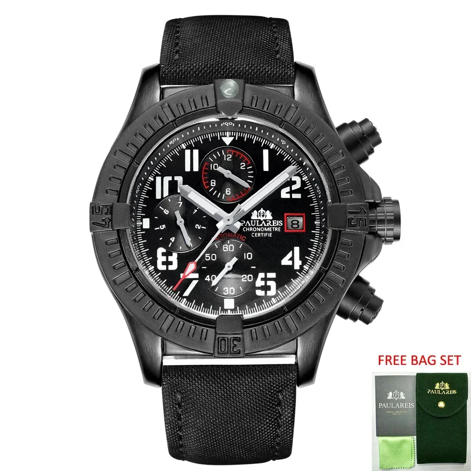 ساعات أوتوماتيكية للرجال ميكانيكية ذاتية الرياح من القماش الأصلي باللون الأسود والأزرق متعددة الوظائف مضيئة Reloj Hombre Baratos