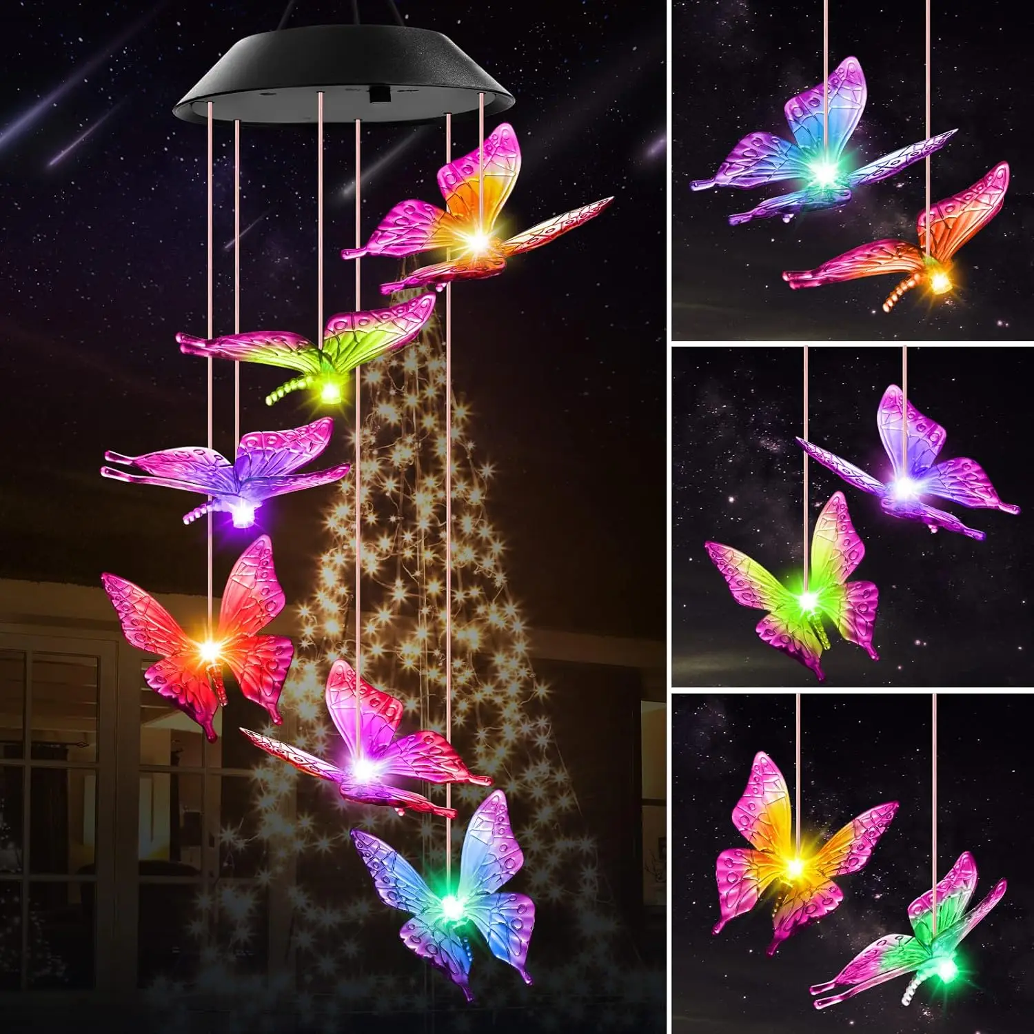 LED Solar Variable Light, Waterproof Color Gradient Butterfly Angel Wind Chime Light for Courtyard Garden Lawn Porch Deck, mom