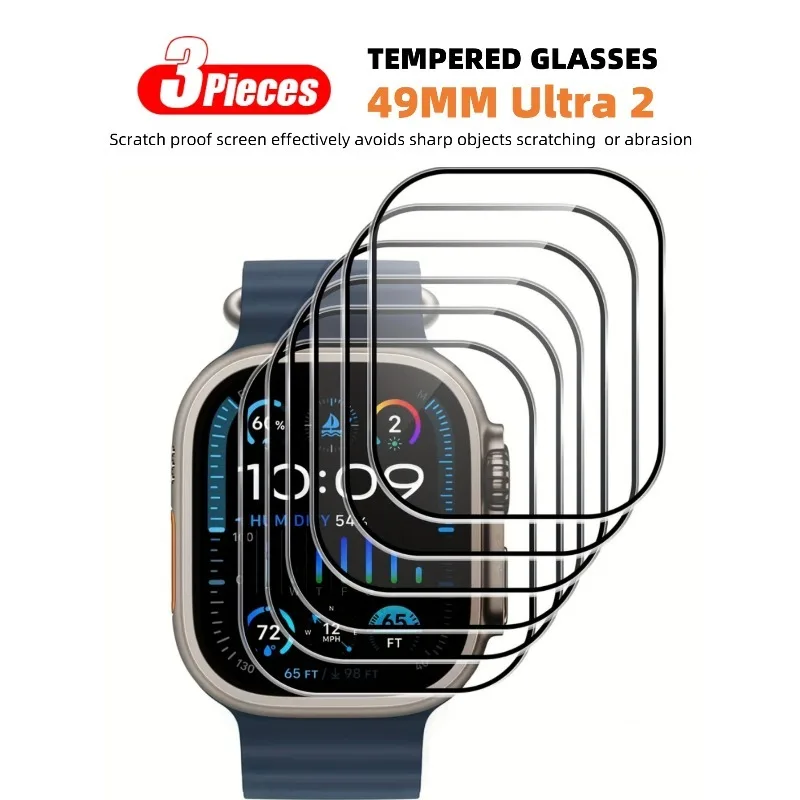 Displayschutzfolie aus gehärtetem Glas für Apple Watch Ultra 2 49 mm, kratzfeste Schutzfolie für IWatch Ultra2 49 mm, Zubehör