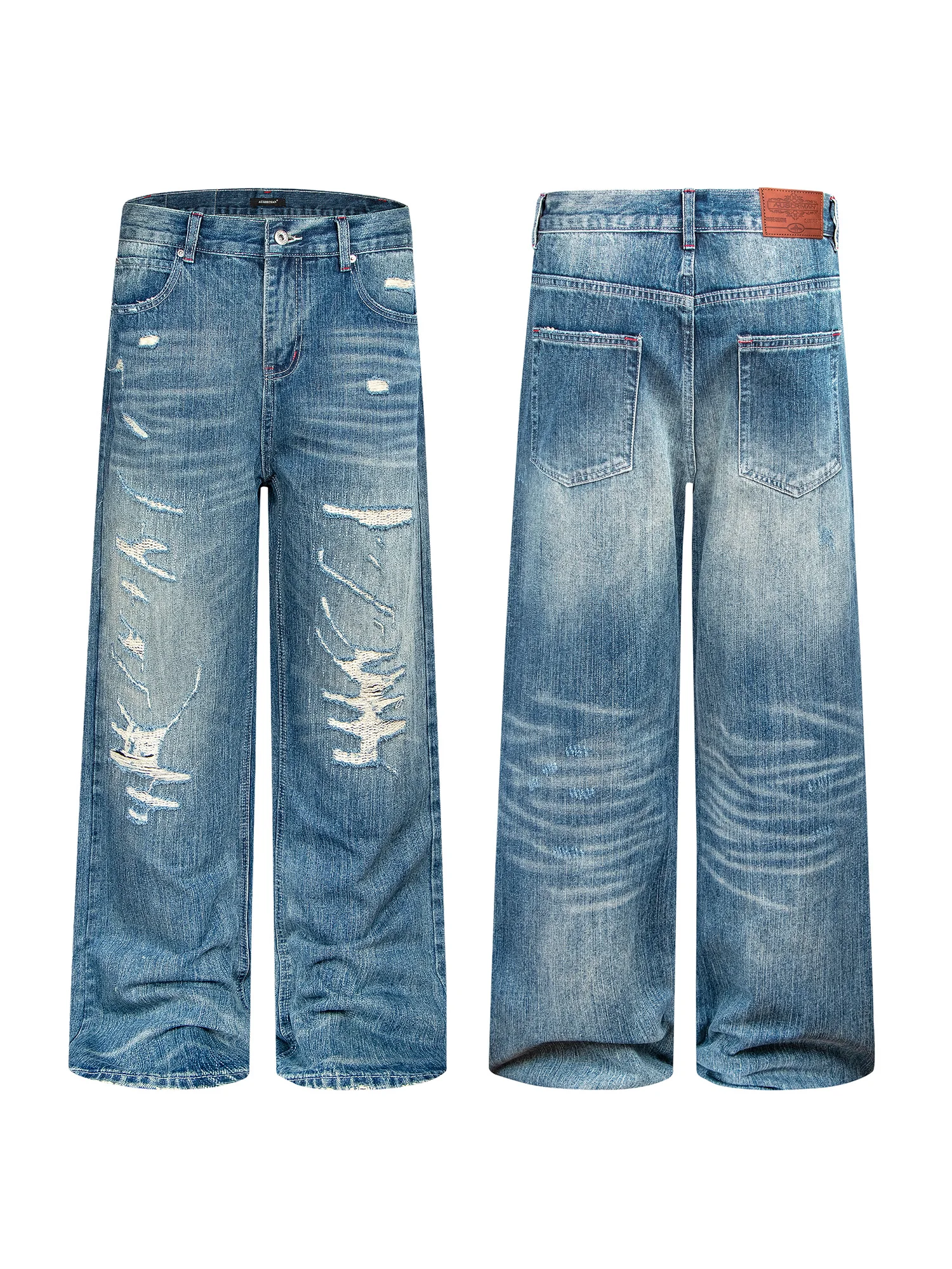 Calças Jeans Vintage Lavadas de Perna Reta para Homens e Mulheres, Estilo Solto com Furos, Calças Longas Casuais de Algodão e...