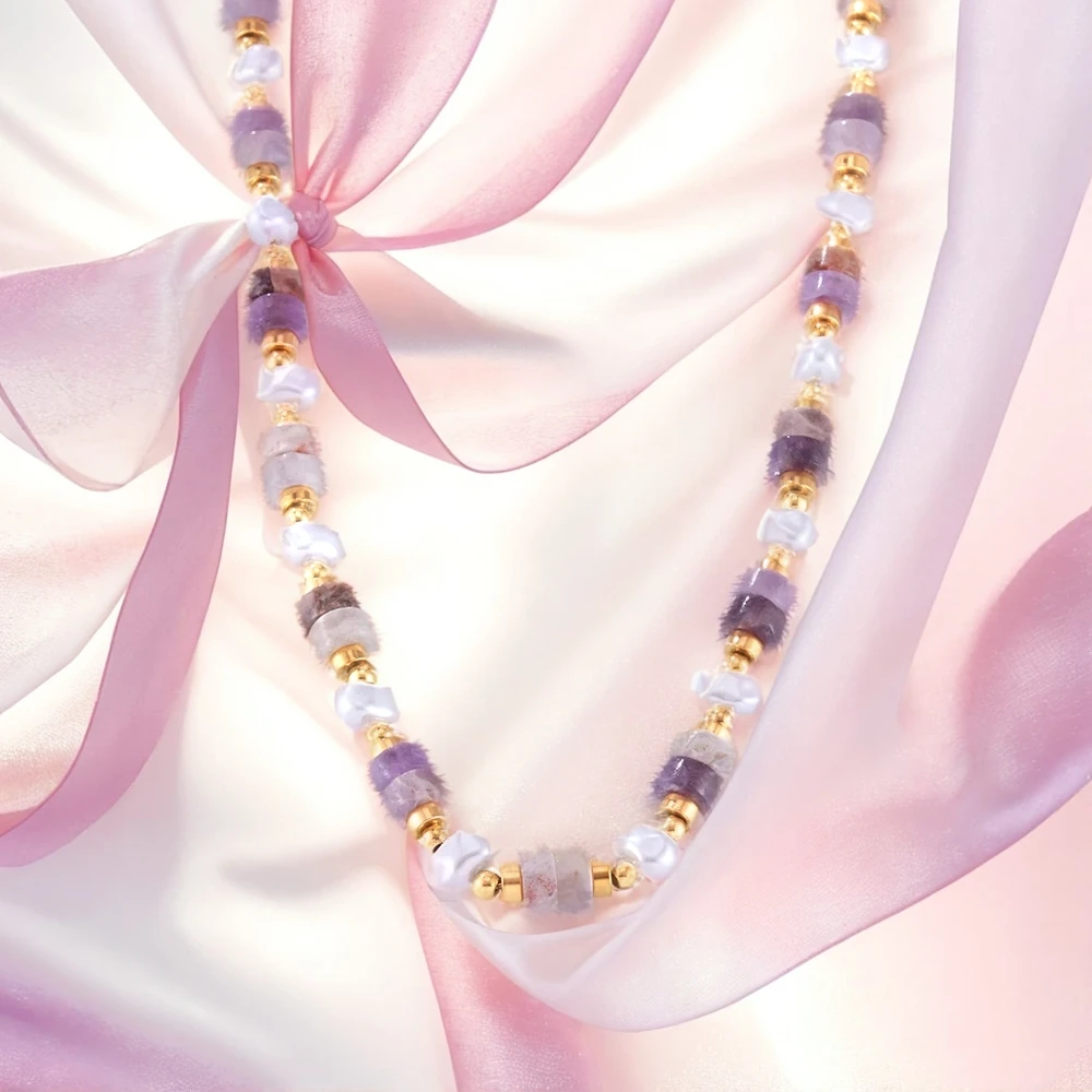 

Women's Necklace Retro Style Natural Stone Beads Bead Accessories Purple Crystal Stainless Steel Fashionable Jewelry