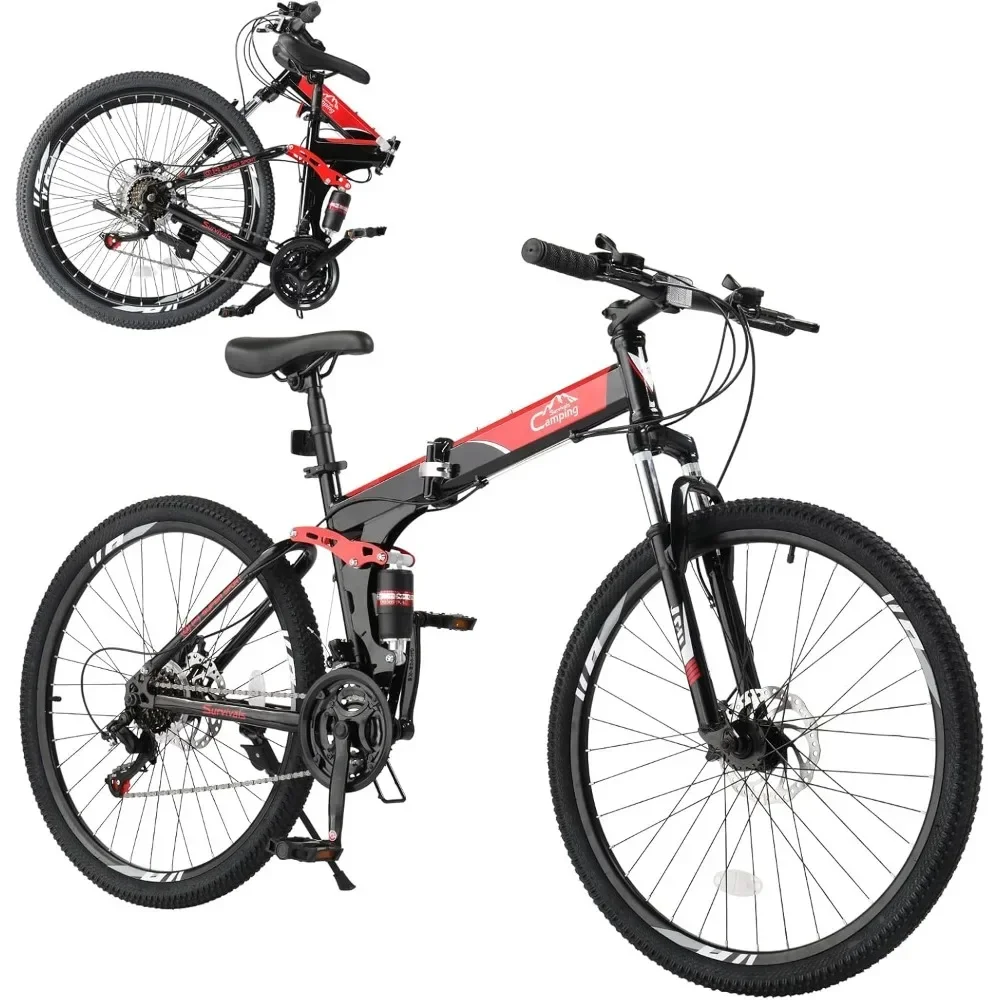 24/26 Inch Foldable Bikes for Adults 21 Speed Mountain Bike, Adult Bicycle with High Carbon Steel Frame