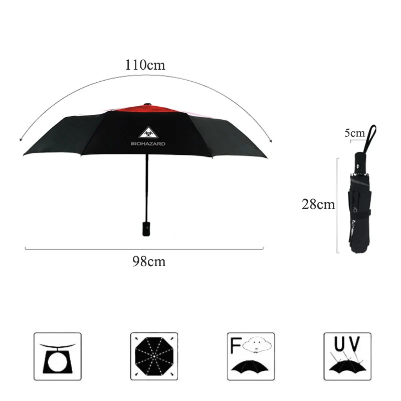 Biohazard Automatic Umbrella Scary Resident Zombie Travel Wind Resistant UV Sun Protection Woman Man Parasol 3 Folding Cosplay