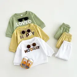 2024 Baby Clothes 2PCS Cotton Boys Girls Autumn Loose Pullovers Letter Long Sleeved Tops+Bottom Infant Outfit Newborn Clothing