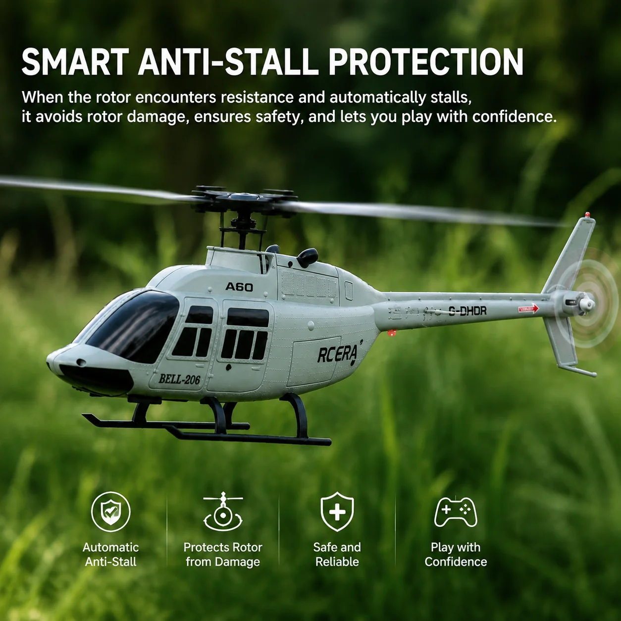 RCERA Bell 206 RC Helicopter A60 4CH Barometric Altitude Hold Scale Realistic Helicopter Crash Resistant Toy