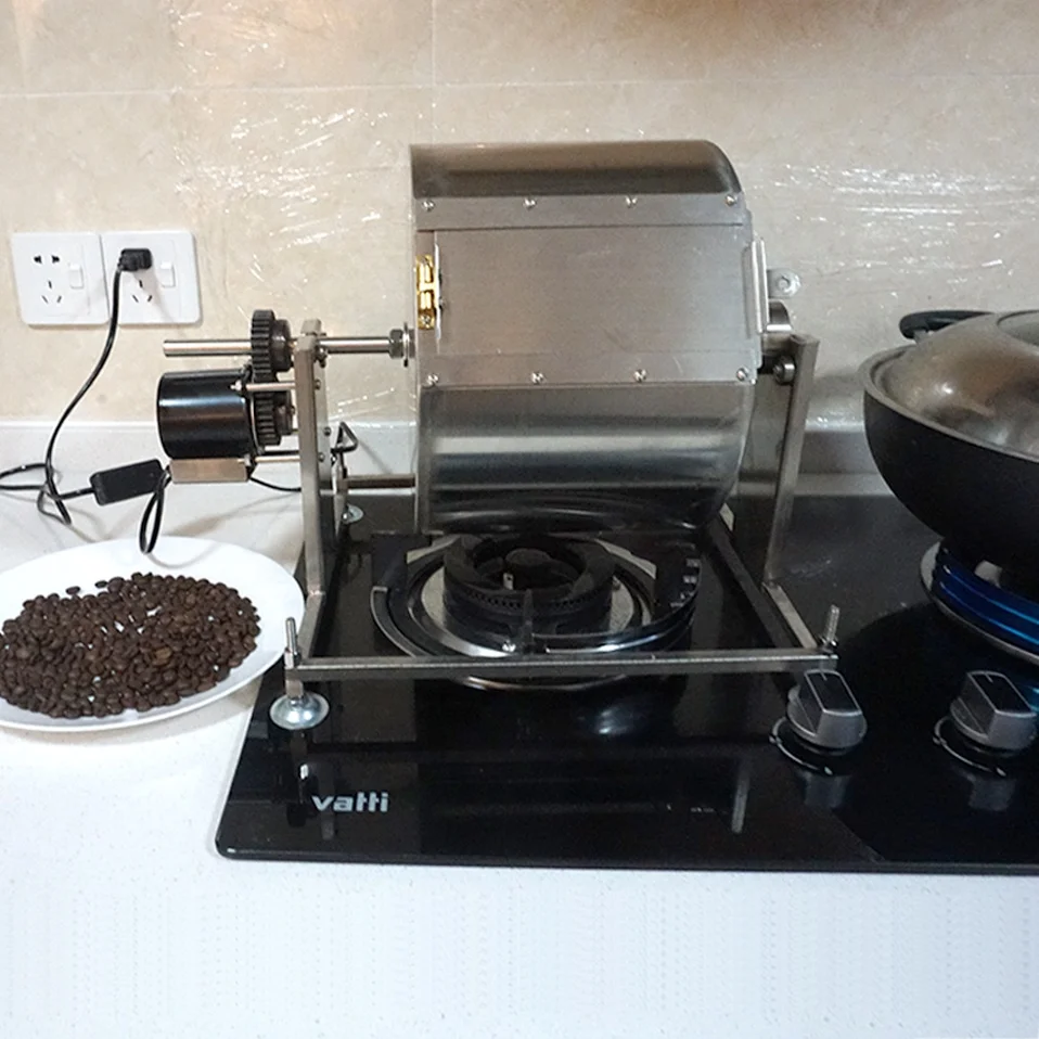 Electric rotary coffee bean baking machine roaster machine on the gas hob