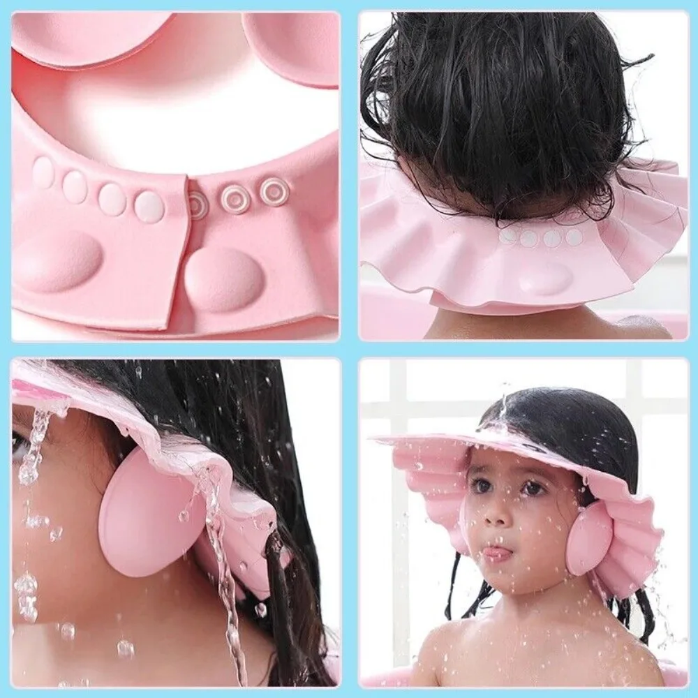 Waterproof Baby Shower Caps Ear Shield Adjustable Wash Hair Shield Safe Protect Head Cover Bath Hat Kids Boys Girls