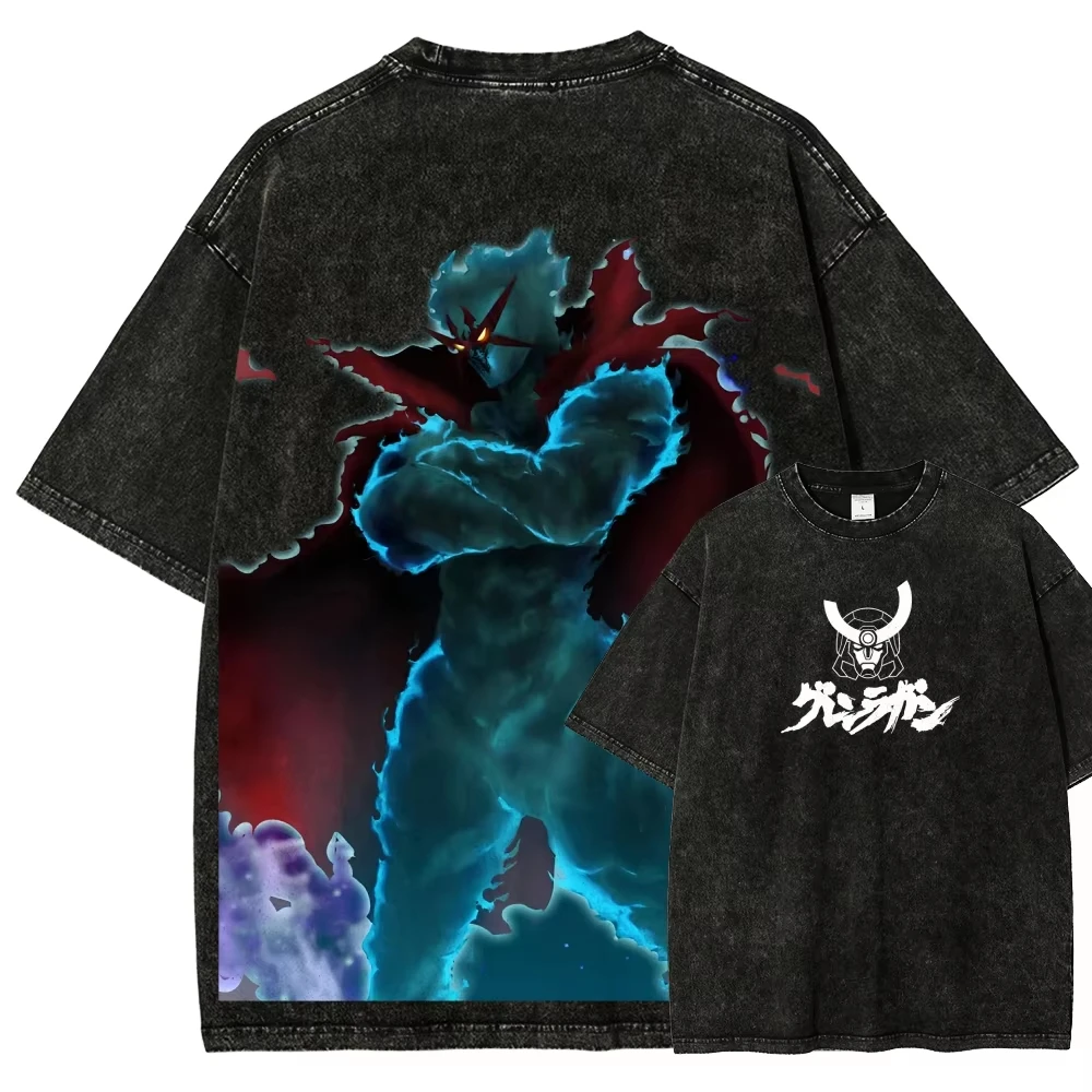 2026 summer Tengen Toppa Gurren Lagann Spiral Power T-shirt, Vintage Washed, Harajuku Oversized Unisex Classic Summer New Cotton