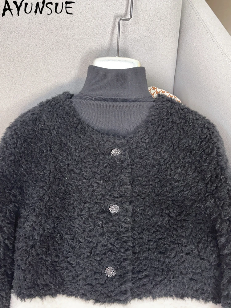 AYUNSUE 100% Naturalna Wełna Damska Kurtka 2025 Zimowa Kurtka Futrzana Odzież Damska Moda Krótka Nowość w Odzieży Wierzchniej Ropa Para Mujer